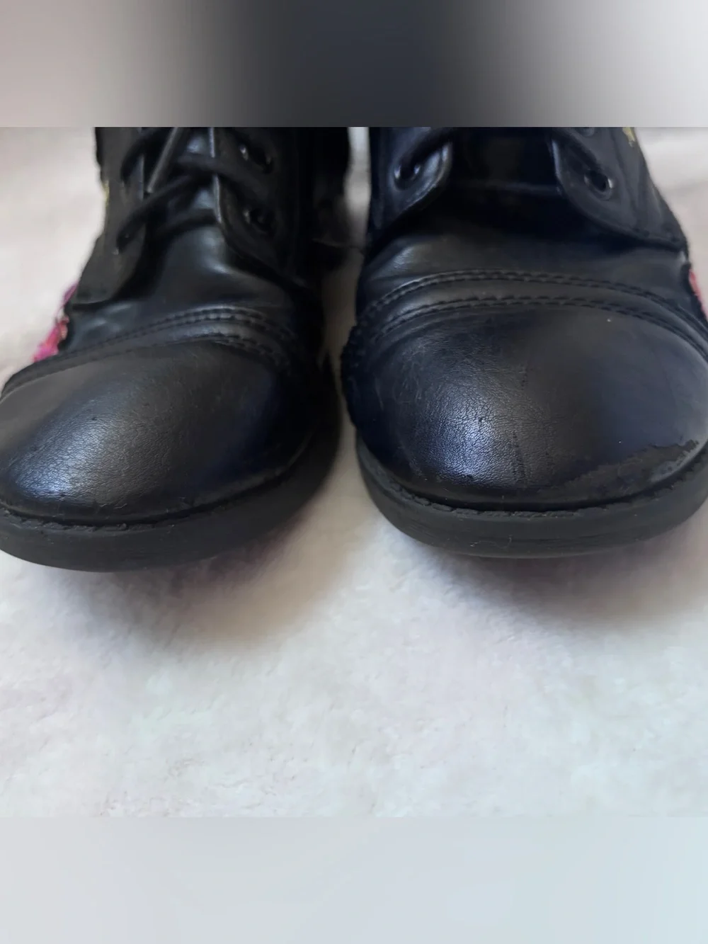 Steve Madden Girls Black Combat Boots Floral Butterfly Embroidered Size 3